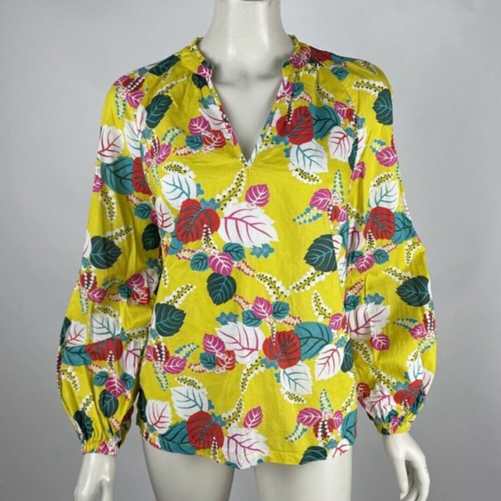 Boden Yellow Floral Leaf Print Blouse